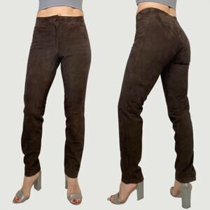 Dolce & Gabbana suede leather slim pants skinny brown designer‎ vintage Y2K XS